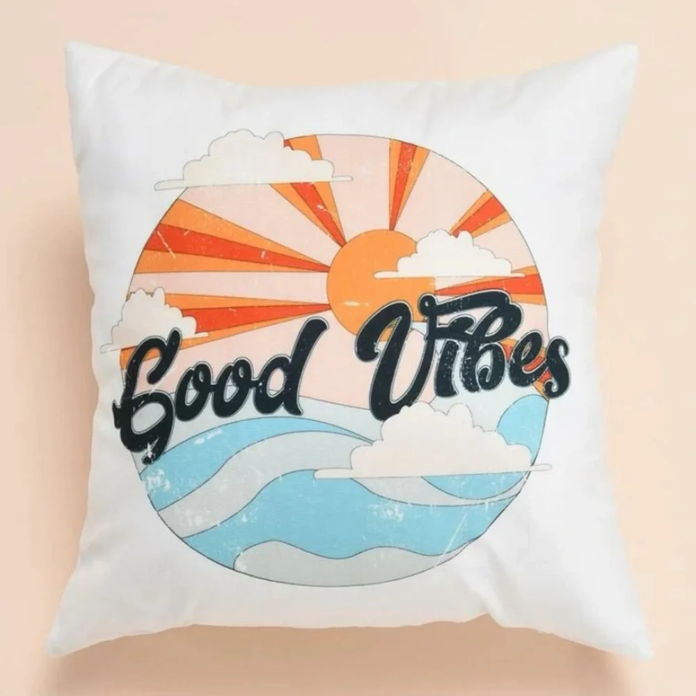 Luxury Home | Retro Chic "Good Vibes" Printed Boutique Throw Pillow Cover